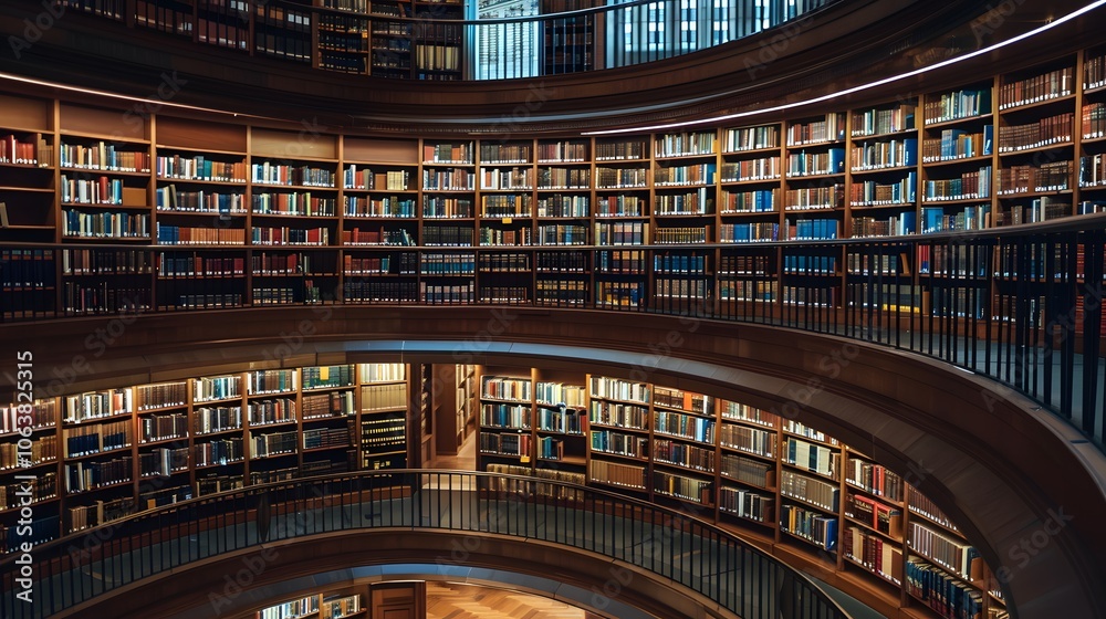 Fototapeta premium Majestic Circular Library with Endless Rows of Books