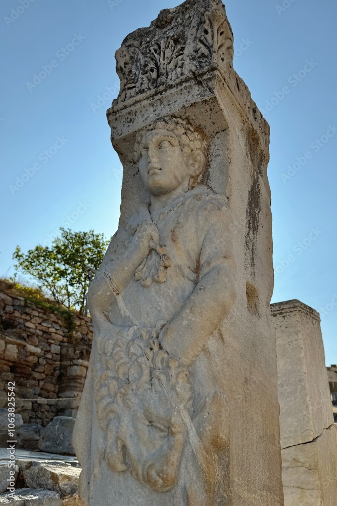 Statue at Hercules Gate in Ephesus Ruins in Turkey
