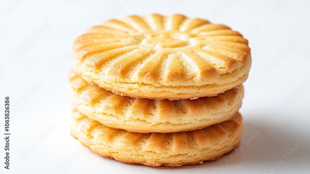 Stack of homemade cookies on a white background, highlighting their golden color and texture. Ideal for bakery or sweet treat promotions. Stack of homemade cookies on a white background, highlighting their golden color and texture. Ideal for bakery or sweet treat promotions.