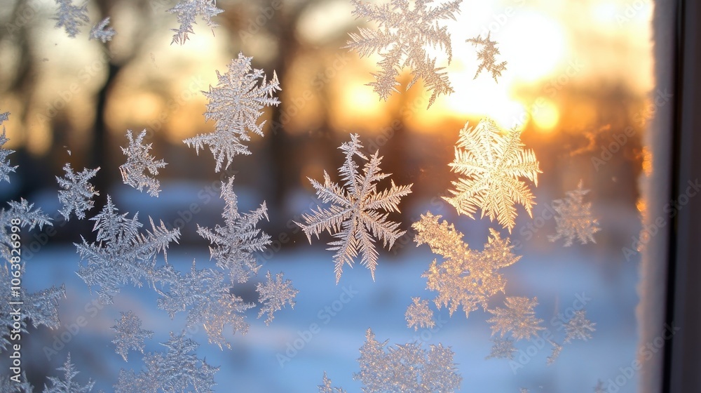 A close-up of frost forming intricate patterns on a windowpane, creating a beautiful winter atmosphere. A close-up of frost forming intricate patterns on a windowpane, creating a beautiful winter atmosphere.