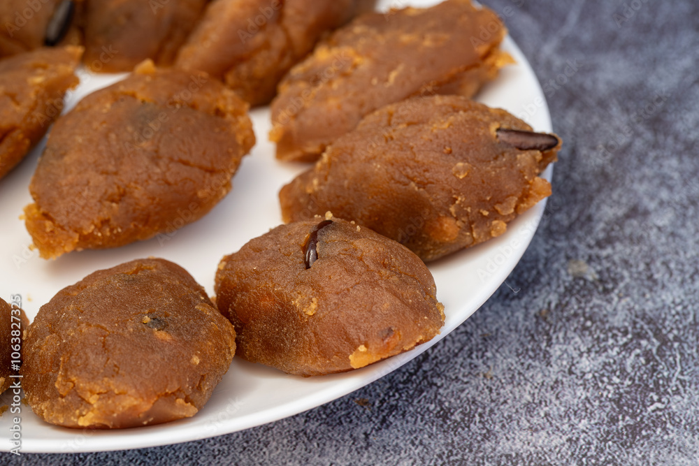 Turkish traditional homemade pine peanut flour halva, Turkish dessert.