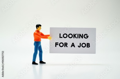 toy man holding a sign with the text (I'm looking for a job)