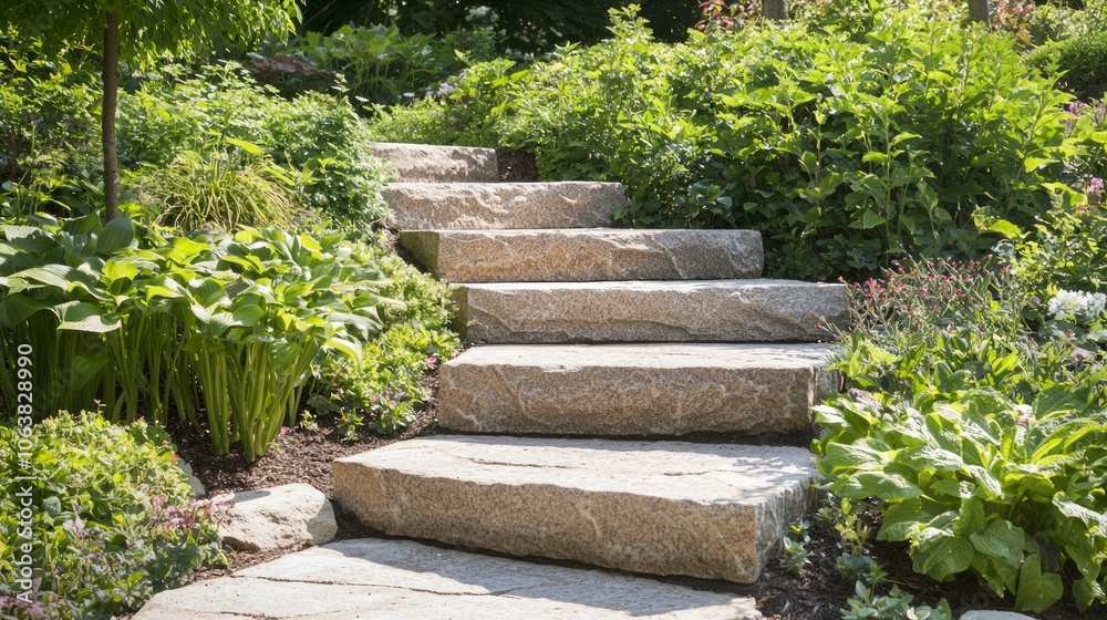 Ascending to Success: Athlete Climbing Intricate Stone Steps in Lush Garden Symbolizing Progress and Perseverance Ascending to Success: Athlete Climbing Intricate Stone Steps in Lush Garden Symbolizing Progress and Perseverance
