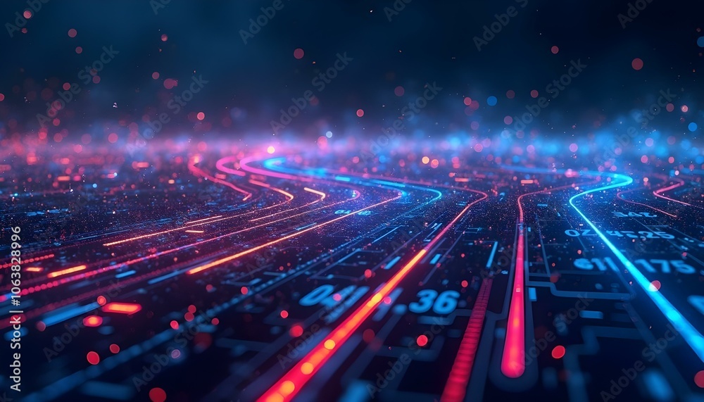 Abstract Digital Data Flow with Red and Blue Light Trails Abstract Digital Data Flow with Red and Blue Light Trails