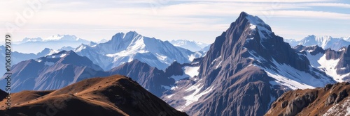 A breathtaking view of snow-capped mountains under a clear blue sky, summit, snow-capped