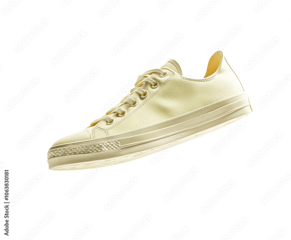 Yellow sneaker floating in mid-air on a white background, fully visible and centered. PNG transparent. Yellow sneaker floating in mid-air on a white background, fully visible and centered. PNG transparent.