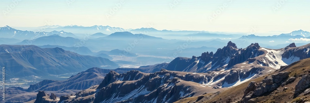 A breathtaking panoramic view of snow-capped mountains under a clear blue sky, mountain, scenic A breathtaking panoramic view of snow-capped mountains under a clear blue sky, mountain, scenic