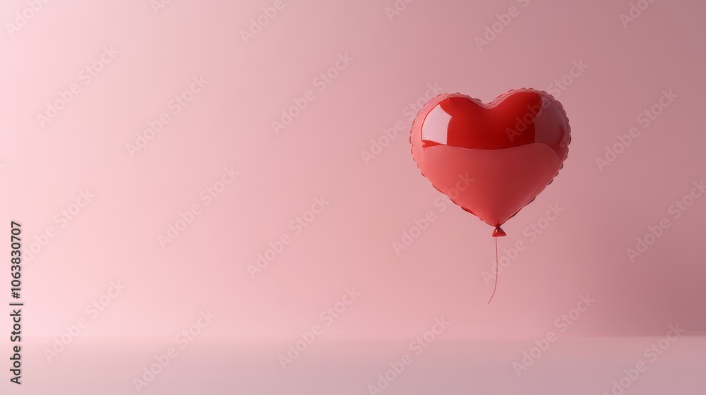 Single red heart balloon on minimalist pink background for valentine s day projects and decor Single red heart balloon on minimalist pink background for valentine s day projects and decor
