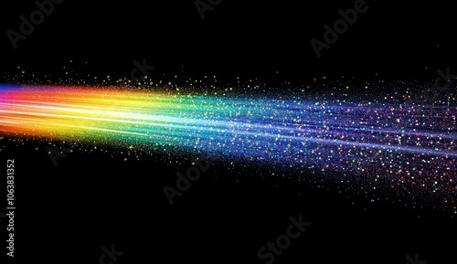 光のスペクトルが黒い背景を引き立てる幻想的な虹の帯のディスプレイ、宇宙の神秘を映し出す