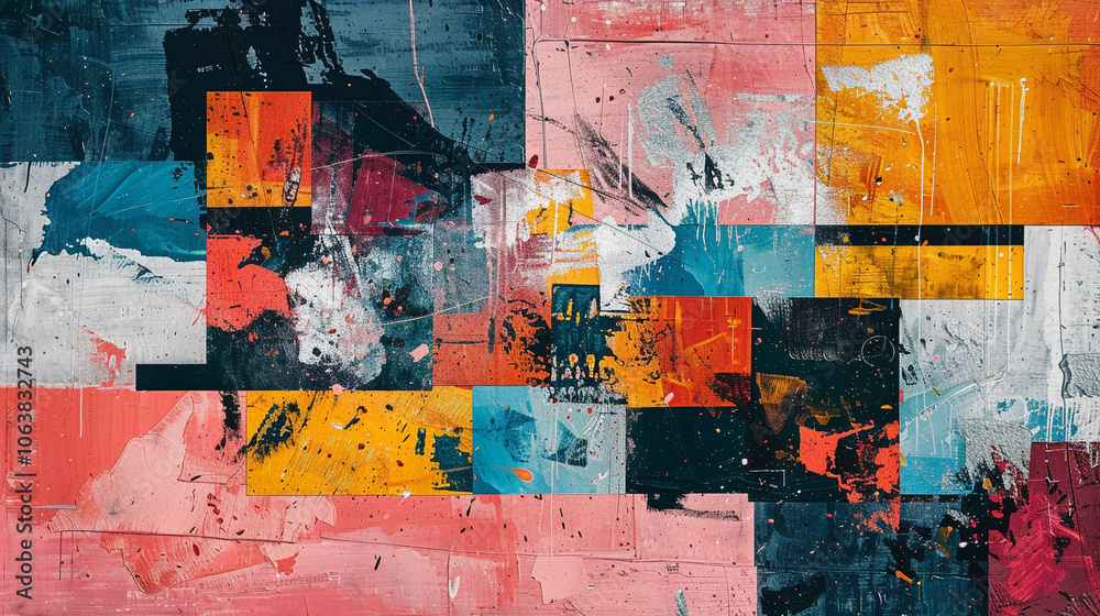 Fototapeta premium A modern art collage using abstract forms in vivid, warm colors, radiating themes of acceptance and togetherness, with soft transitions between different textures and elements.