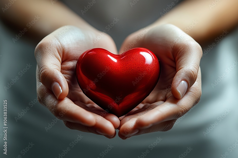 Hands holding a red heart on a white background, a concept for World Health Day Hands holding a red heart on a white background, a concept for World Health Day