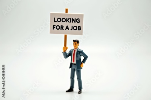 toy man holding a sign with the text (I'm looking for a job)