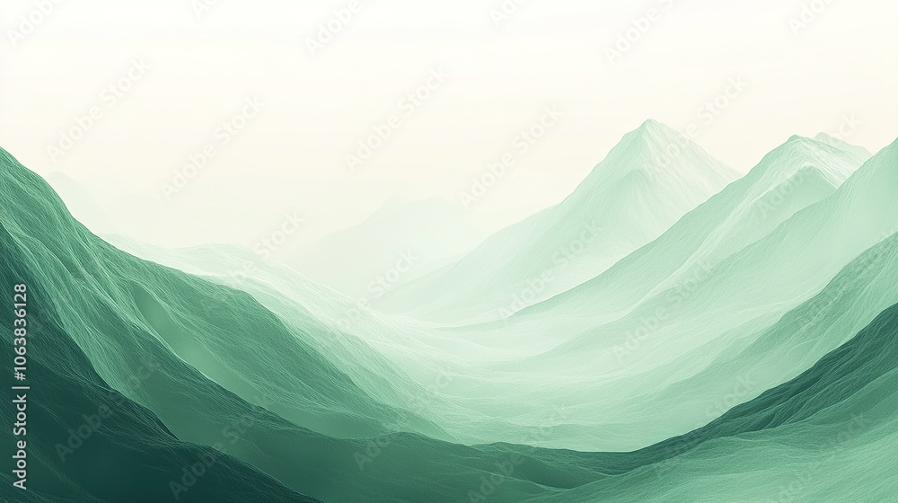 Fototapeta premium Minimalist abstract green mountain landscape.