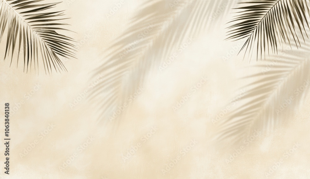 Obraz premium 柔らかな背景に映るヤシの葉が作り出すリラックスした雰囲気の風景