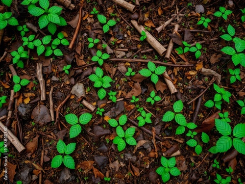 A close-up shot of vibrant green moss covering a rocky surface in a dense forest, forest floor, woodland photo