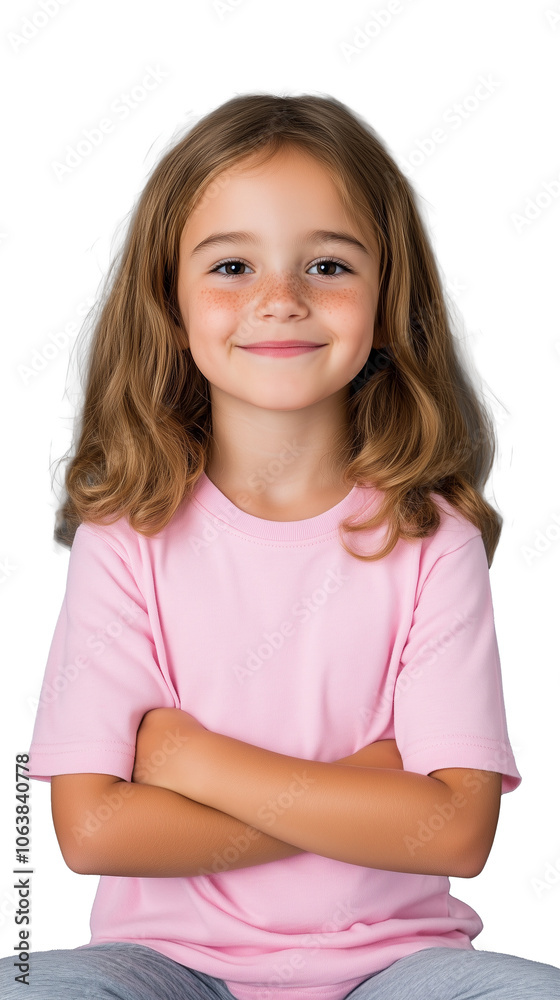 Girl in pink shirt with folded arms, isolated on transparent background Girl in pink shirt with folded arms, isolated on transparent background