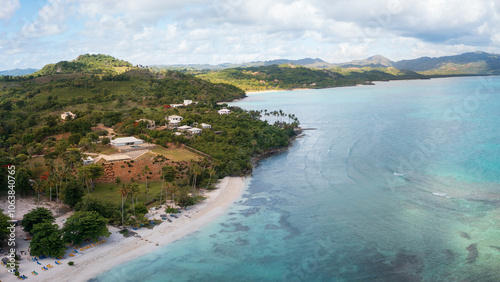 Aerial shot of amazing tropical panorama of Rincon bay.Samana peninsula,wonderful Rincon beach,Dominican Republic.