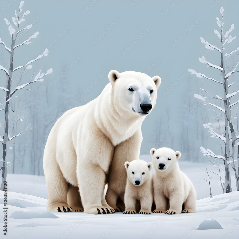polar bear and cubs in the snow polar bear and cubs in the snow