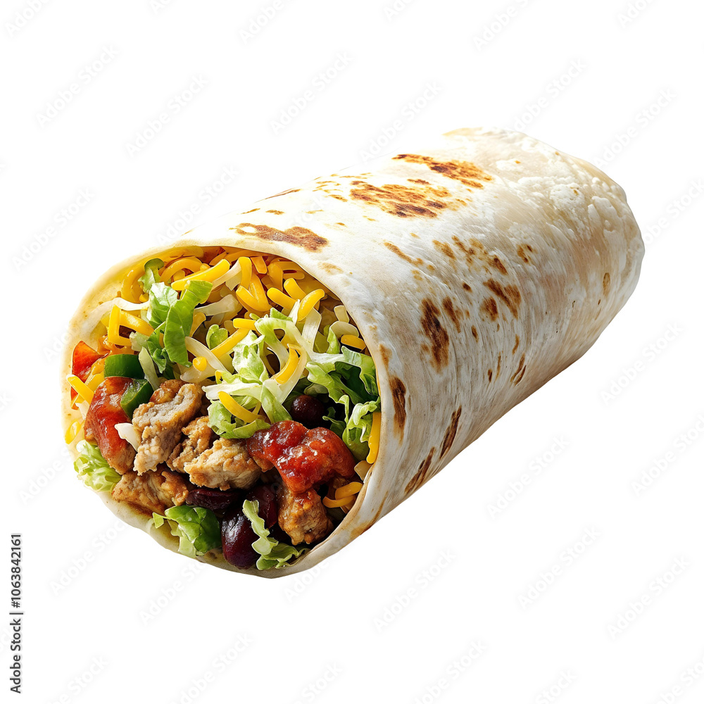Highly realistic advertising photo of a burrito isolated on transparent background Highly realistic advertising photo of a burrito isolated on transparent background