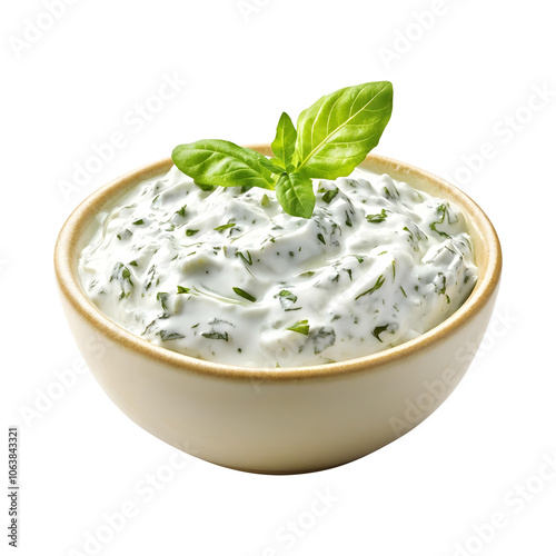 Highly realistic advertising photo of a tzatziki isolated on transparent background