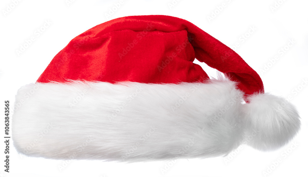 Santa Hat or Christmas Hat isolated on white background. Symbol of Christmas and New Year holiday and happiness. Santa Hat or Christmas Hat isolated on white background. Symbol of Christmas and New Year holiday and happiness.