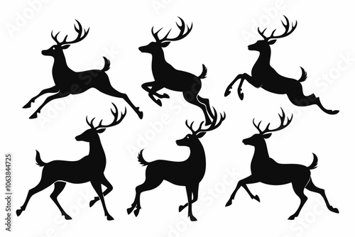 A collection of different deer silhouette, Collection of reindeer silhouette isolated on white background. vector illustration