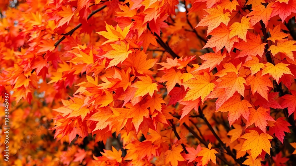 A vibrant and colorful autumn leaf pattern, perfect for fall wallpaper, November, orange A vibrant and colorful autumn leaf pattern, perfect for fall wallpaper, November, orange