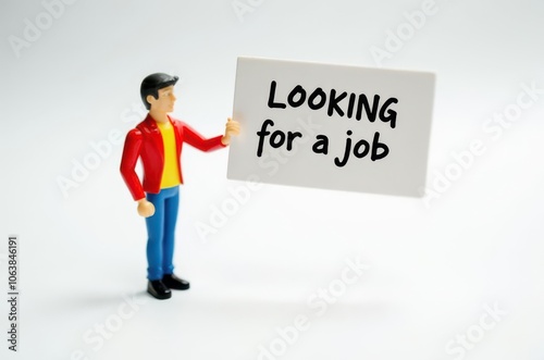 toy man holding a sign with the text (I'm looking for a job)