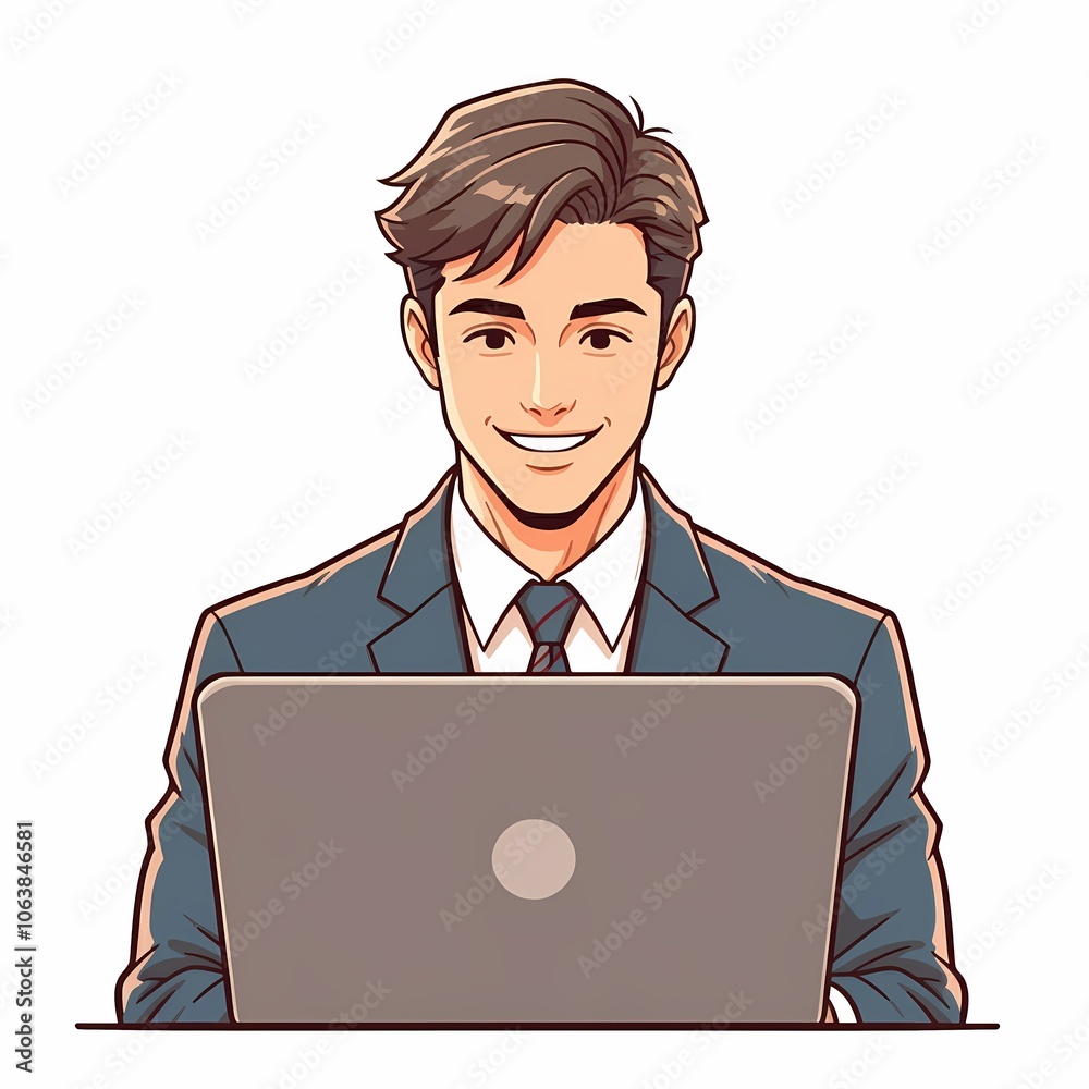 A businessman business executive man looking at working on a laptop notebook computer smiling A businessman business executive man looking at working on a laptop notebook computer smiling