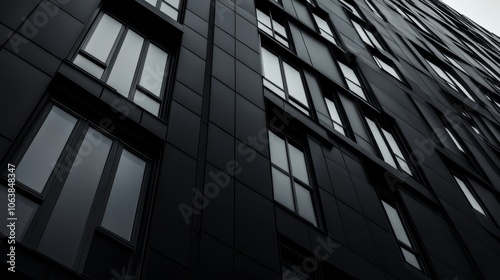 A stark and minimalist view of a modern building showcasing the interplay of lines and shadows, creating a sense of contemporary elegance and urban sophistication.