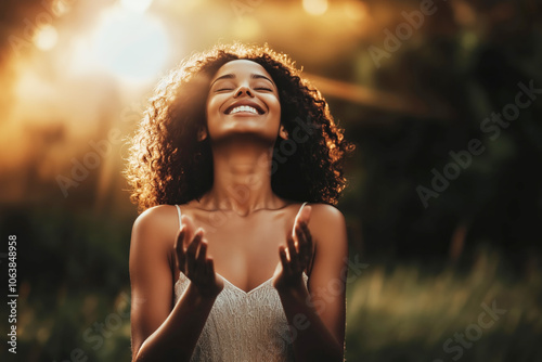 Portrait of a woman in a grateful pose