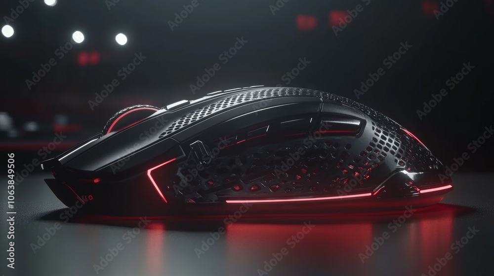 Obraz premium Black and Red Gaming Mouse with RGB Lighting