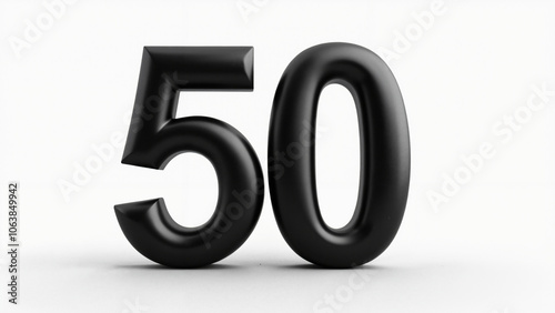 Striking 3D-rendered soft black number "50" on transparent background for milestone celebrations and marketing