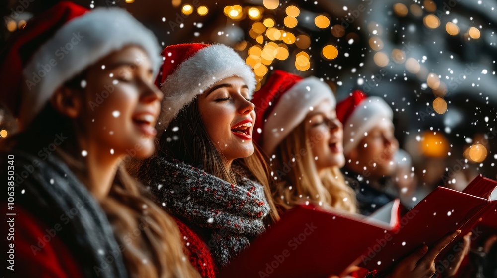 Joyful Christmas Carolers Singing in the Snow Joyful Christmas Carolers Singing in the Snow