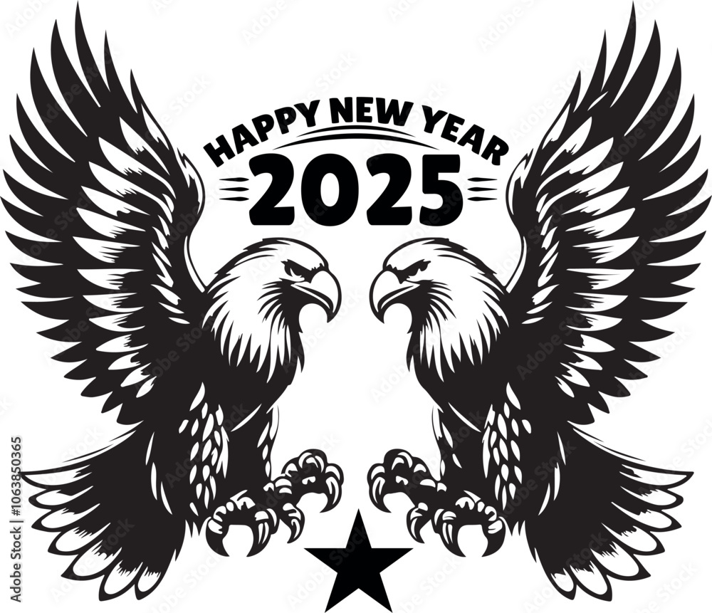 Happy New Year 2025 Eagle bird silhouette vector design. Happy New Year 2025 Eagle bird silhouette vector design.