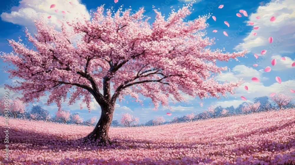 Wide View of Cherry Blossom Trees in Spring Wide View of Cherry Blossom Trees in Spring