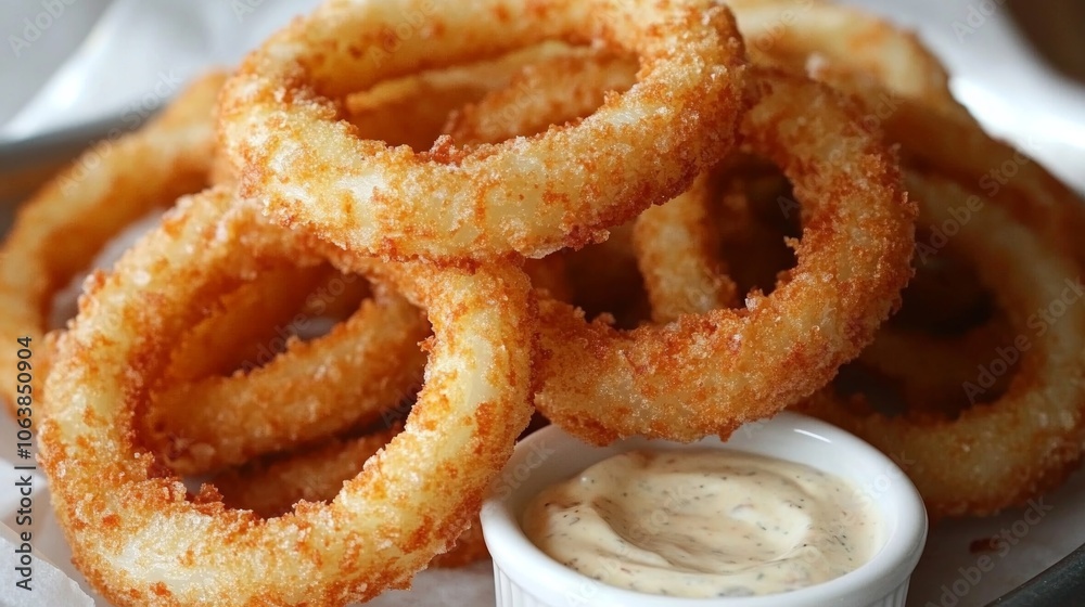 Crispy Onion Rings with Creamy Dip Fast Food Appetizer Crispy Onion Rings with Creamy Dip Fast Food Appetizer
