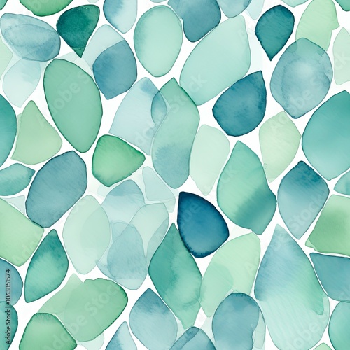 Watercolor Sea Glass Seamless Pattern, Sea Glass Image, Coastal Decor, Beach Decor, Beach Pattern, Seaglass