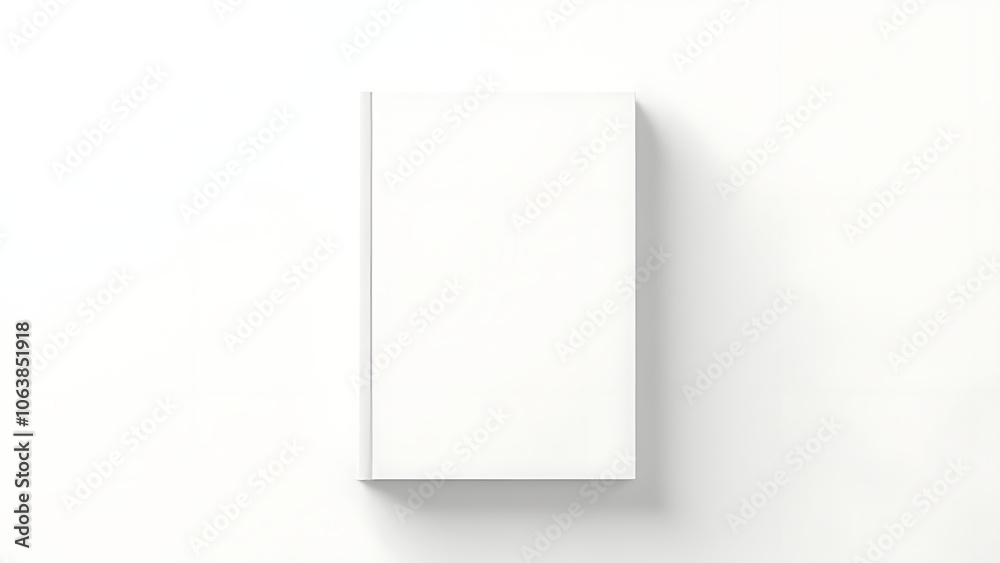 A simple white background showcases a detailed isolated vector mockup of a white hardcover book in a minimalist and elegant design style