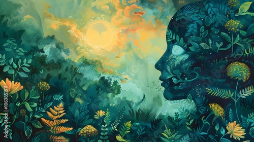 Fototapeta Naklejka Na Ścianę i Meble -  Surreal Psychedelic Jungle Landscape with Fantasy Foliage and Hallucinogenic Mushrooms