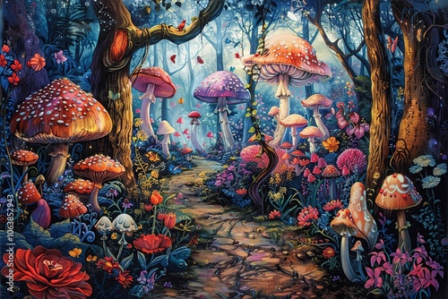 image of Illustration painting of Alice in the Wonderland,