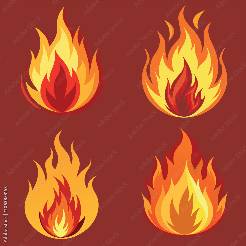 Collection of bonfires with fire flames vector illustration Collection of bonfires with fire flames vector illustration