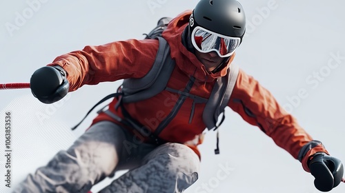 Floating sportsman in a ski suit snow skiing isolated

 photo