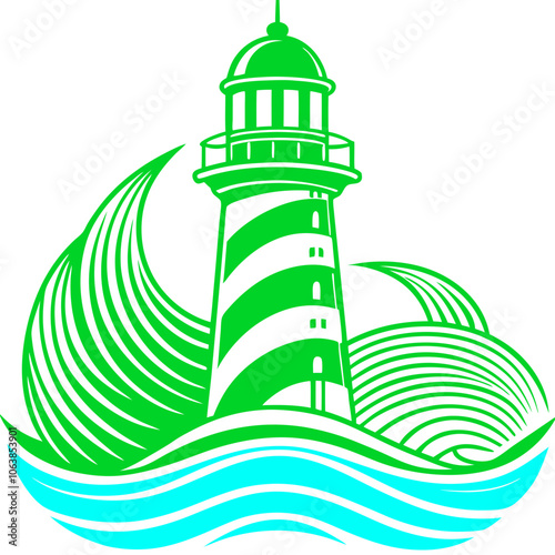 lighthouse of the sea a minimalist lighthouse design with waves below Vector Design and illustration