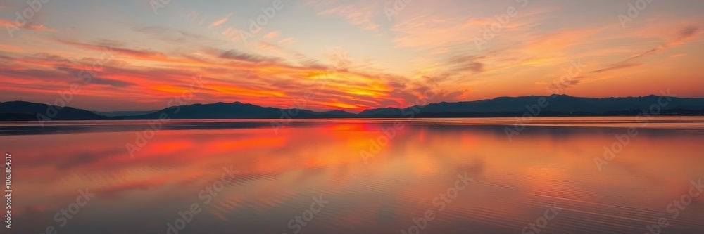 A serene landscape at dusk with vibrant orange and pink hues reflecting on a tranquil lake, evening, landscape A serene landscape at dusk with vibrant orange and pink hues reflecting on a tranquil lake, evening, landscape