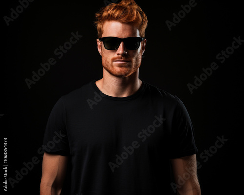 Handsome ginger man isolated on black background