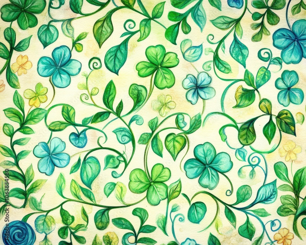 Botanical Spring Celebration with Green Shamrock Pattern