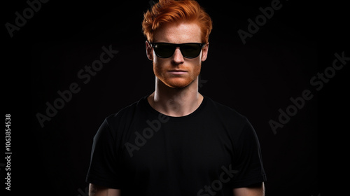 Handsome ginger man isolated on black background