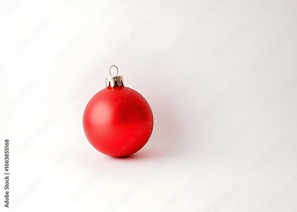 A red Christmas decoration sits on top of a plain white surface with plenty of empty space surrounding it A red Christmas decoration sits on top of a plain white surface with plenty of empty space surrounding it