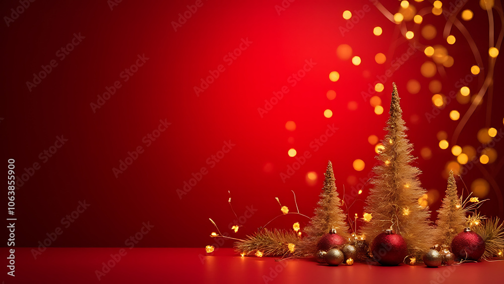 A red and gold festive background is perfect for displaying luxury Christmas decorations in style this holiday season A red and gold festive background is perfect for displaying luxury Christmas decorations in style this holiday season